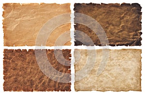 Collection set old parchment paper sheet vintage aged or texture isolated on white background