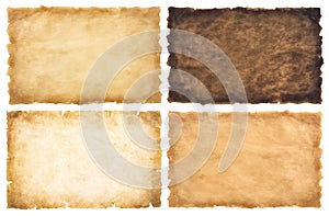 Collection set old parchment paper sheet vintage aged or texture isolated on white background