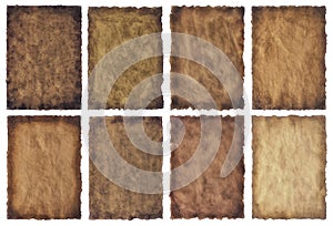 Collection set old parchment paper sheet vintage aged or texture isolated on white background