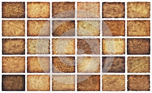 Collection set old parchment paper sheet vintage aged or texture isolated on white background