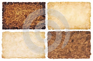 Collection set old parchment paper sheet vintage aged or texture isolated on white background