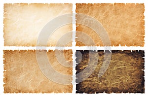 Collection set old parchment paper sheet vintage aged or texture isolated on white background