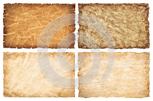 Collection set old parchment paper sheet vintage aged or texture isolated on white background