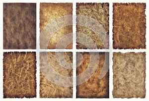 Collection set old parchment paper sheet vintage aged or texture isolated on white background