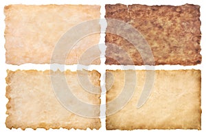 Collection set old parchment paper sheet vintage aged or texture isolated on white background
