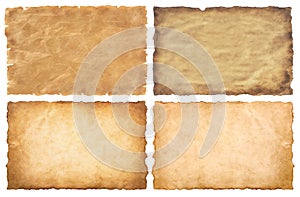 Collection set old parchment paper sheet vintage aged or texture isolated on white background