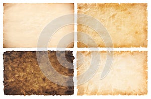 collection set old parchment paper sheet vintage aged or texture isolated on white background