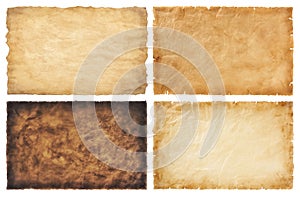 collection set old parchment paper sheet vintage aged or texture isolated on white background