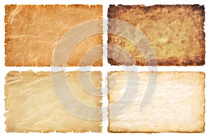 collection set old parchment paper sheet vintage aged or texture isolated on white background