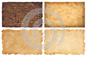 collection set old parchment paper sheet vintage aged or texture isolated on white background