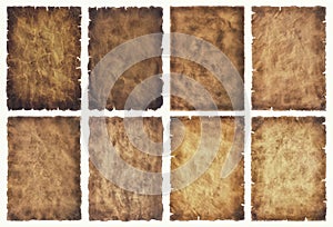 collection set old parchment paper sheet vintage aged or texture isolated on white background