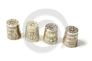 Collection set ot four decorative thimbles with etching with Greek aphorisms