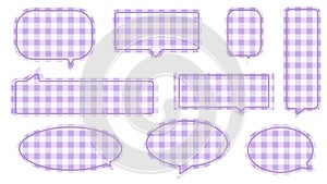 collection set of purple gingham speech bubble, conversation box, chatbox, and dialog box illustration on white background perfect