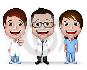 Collection Set of Realistic 3D Young Friendly Professional Doctor