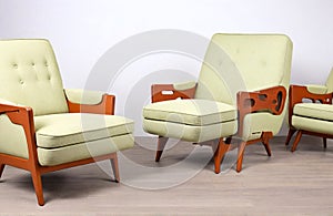 Collection Set of retro vantage armchairs cutouts single seat sofas photo