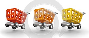 Collection with set of shopping carts in red, orange, and yellow colors