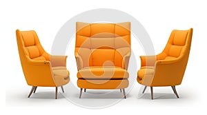 Collection Set of single-seat, cutout retro vintage armchairs in orange photo