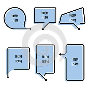 Collection set of speech bubble balloon with arrow point, think, speak, talk, template, art, text box banner frame