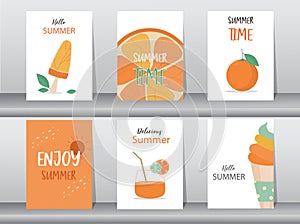 Collection set of stories design templates on summer backgrounds,pattern,poster,greeting,cards,fruits,beach,Vector illustration EP