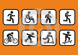 Collection, set symbols, path for pedestrian and sports people, eps.