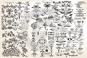 Collection or set of vector vintage flourishes for design in ant