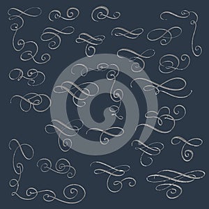 Collection or set of vintage styled calligraphic flourishes, vector design elements