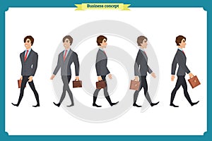 Collection set of Walking and running businessman. Walk, run, active.