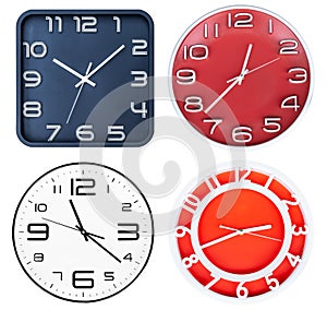 Collection set wall clock isolated on white background with clipping path