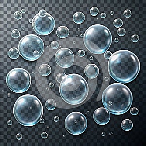 Collection set of water bubbles isolated on transparent background photo