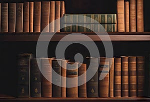 A collection of several Islamic books neatly arranged on a bookshelf. Consisting of tafsir books on Al Qurthubi, At-Thobari, Fiqh photo