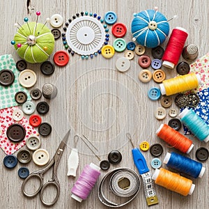 Scissors a measuring tape and a needle threader complete the setup