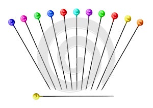 Collection of sewing pins with round head; isolated