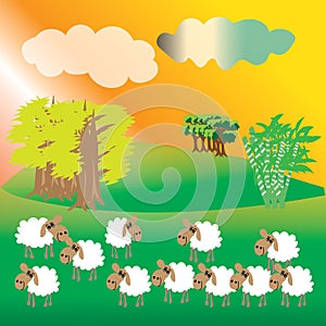 a collection of sheep on the green hillside