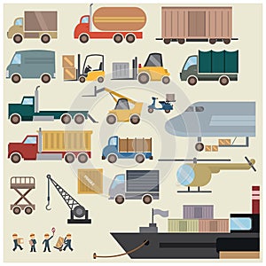 collection of shipping equipment and transportation. Vector illustration decorative design