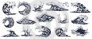 Creative illustrations of ocean wave styles