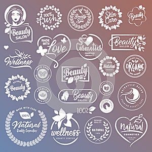 Collection of signs and elements for natural cosmetics and beauty products