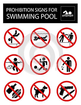 Un impostato composto da divieto francobolli un le regole nuoto piscina 