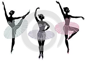 Collection. Silhouette of a cute lady, she is dancing ballet. The girl has a beautiful figure. Woman ballerina. Vector