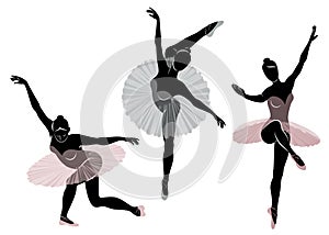 Collection. Silhouette of a cute lady, she is dancing ballet. The girl has a beautiful figure. Woman ballerina. Vector