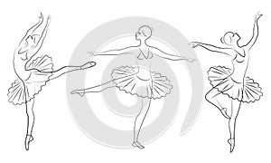 Collection. Silhouette of a cute lady, she is dancing ballet. The girl has a beautiful figure. Woman ballerina. Vector