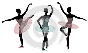 Collection. Silhouette of a cute lady, she is dancing ballet. The girl has a beautiful figure. Woman ballerina. Vector