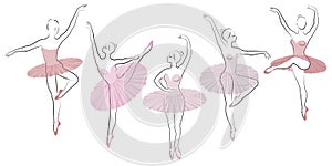 Collection. Silhouette of a cute lady, she is dancing ballet. The girl has a beautiful figure. Woman ballerina. Vector