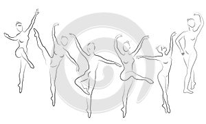 Collection. Silhouette of a cute lady, she is dancing ballet. The girl has a slim beautiful figure. Woman ballerina. Vector