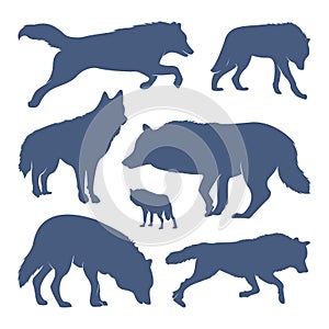 Collection of silhouette Wolfs. Vector logo. wildlife. Wild wolf. Vector illustration