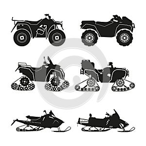 Collection of silhouettes of ATV. Set cross-country vehicles