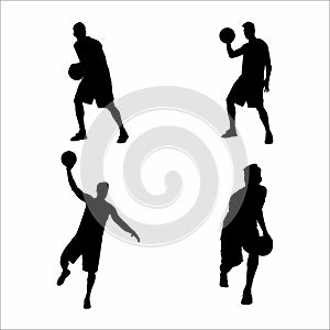 collection of silhouettes of basketball players on a white background