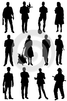 Collection of silhouettes of people of different specialty