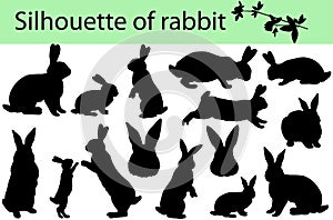 Collection of silhouettes of rabbits and its cubs