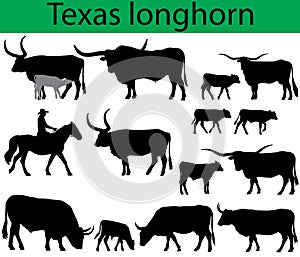 Texas longhorn cattle silhouettes