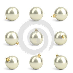 Collection of silver christmas balls. White isolated. 3D render